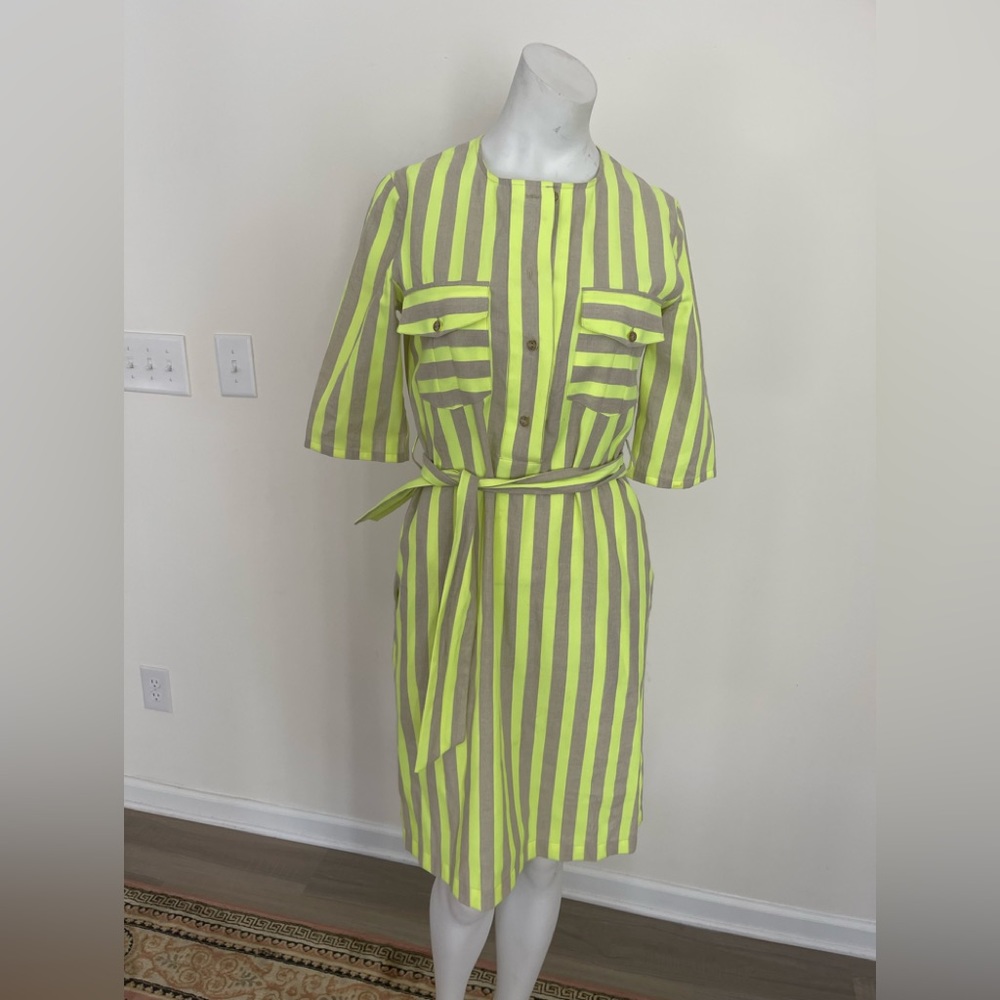 VILAGALLO SABINE DRESS LIME FlUOR STRIPES